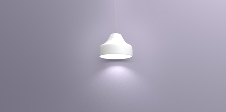 Empty niche for exhibit white purple ceiling hanging white lamp wallの写真素材
