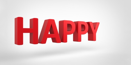 Happy 3D red text on white gray backgroundの写真素材