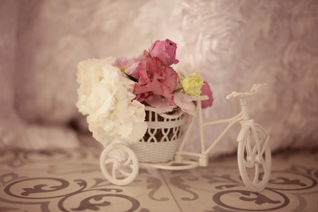 Beautiful flower decoration in mini bicycleの写真素材