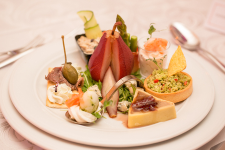 Close up with plate with delicious foodの写真素材