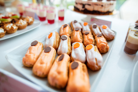 Table with delicious candy bar sweets