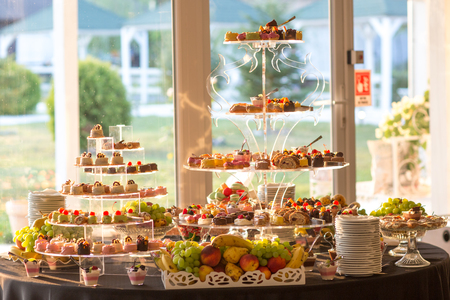 Delicious candy bar and fruits barの写真素材