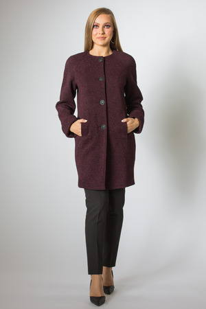 Blonde model posing in coat and black pantの写真素材