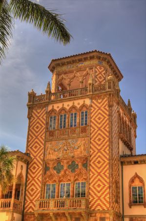 Ornate tower on a Venetian-style mansionの写真素材