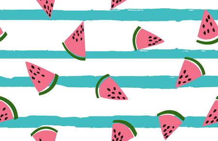 watermelons pattern. Seamless pink and green watermelon slices for summer.の写真素材