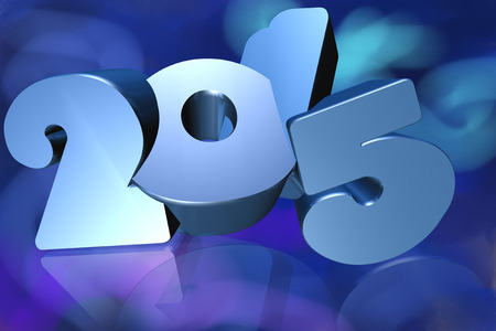 Number 2015 in 3D on blue background - New Year - Christmas Card