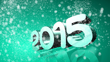Number 2015 in 3D on blue green background with snow - New Year - Christmas Cardの写真素材