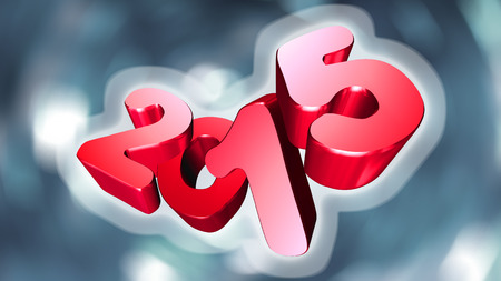 Red number 2015 in 3D on gray background - New Year - Christmas Cardの写真素材