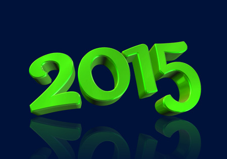 Green number 2015 in 3D on blue background - New Year - Christmas Cardの写真素材