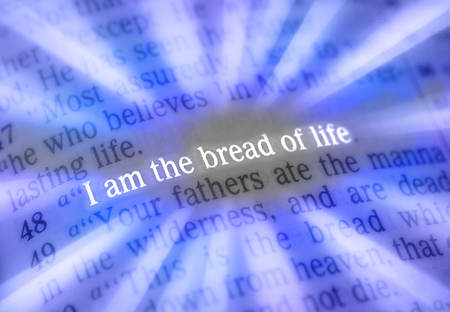 I am the bread of lifeBible text from John 6:48, the Bible. Visual effects to emphasize the...