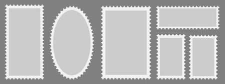 Set of postage stamps on grey background. Vector illustration. Eps 10.のイラスト素材