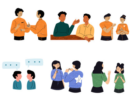Vector illustration of men and women in casual clothes. Men and women talking and drinking coffee.のイラスト素材