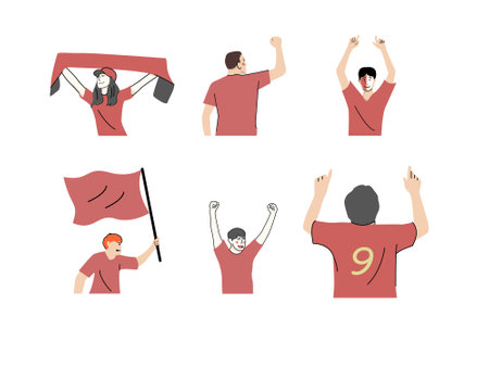 Set of football fans with flags and banners. Flat vector illustration.のイラスト素材