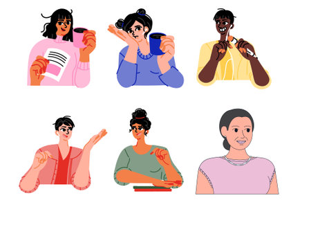 Set of people with gadgets. Flat vector illustration isolated on white background.のイラスト素材
