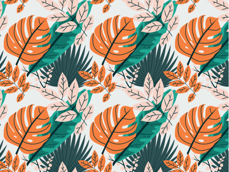 Seamless pattern with tropical leaves. Vector illustration in trendy flat style.のイラスト素材