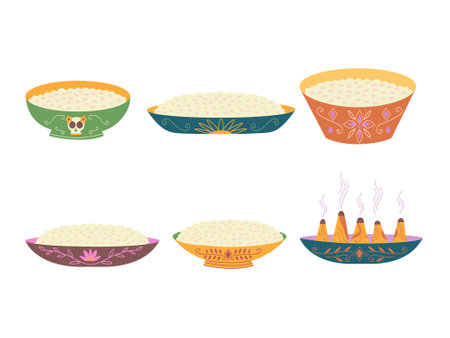 Rice in bowl icon set. Vector illustration of rice in bowl.のイラスト素材