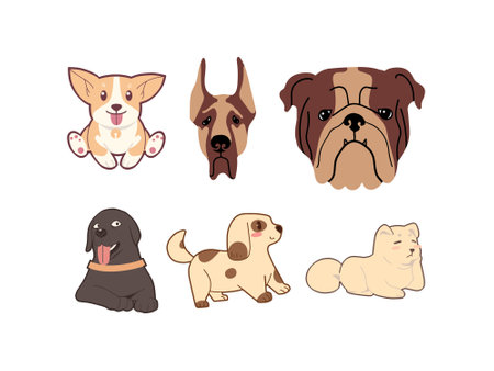 Set of cute cartoon dogs. Vector illustration isolated on white background.のイラスト素材