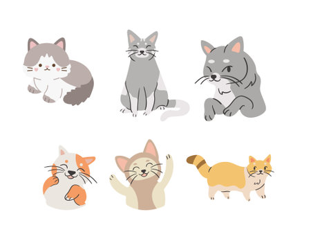 Set of cute cats. Hand drawn vector illustration in cartoon style.のイラスト素材