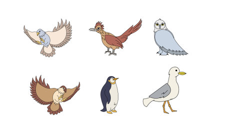 Set of cartoon birds. Vector illustration isolated on a white background.のイラスト素材