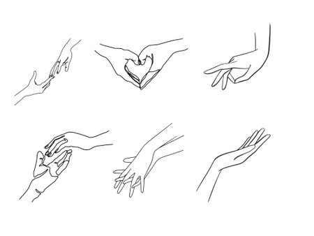 Vector illustration of hands with heart. Hand drawn line art of hands with heart.のイラスト素材