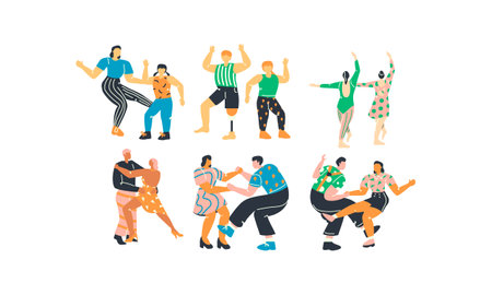 Set of people dancing. Flat vector illustration. Isolated on white background.のイラスト素材