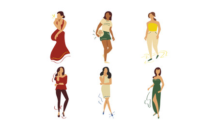 Fashionable women in different poses. Vector illustration in flat styleのイラスト素材