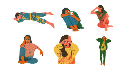 Set of women in pajamas. Vector illustration in cartoon style.のイラスト素材