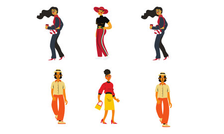 Vector illustration of a set of people in different poses and gestures.のイラスト素材