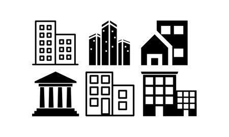 Building icon set. Simple vector set of building icons for web design on white backgroundのイラスト素材