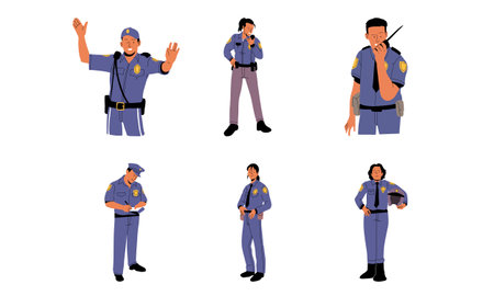 Policeman, policeman, policewoman, police officer, policewoman, police officer, police officer, policewoman vector illustration. Policewoman, police officer,のイラスト素材