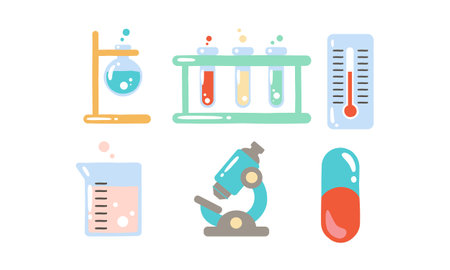Set of science icons. Vector illustration in a flat style. Objects isolated on a white background.のイラスト素材