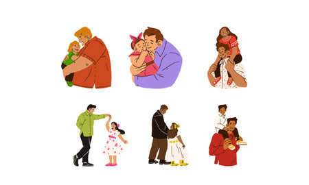 Happy family, father, mother, son and daughter hugging. Vector illustrationのイラスト素材