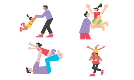 Man and woman doing different activities. Flat style vector illustration set.のイラスト素材