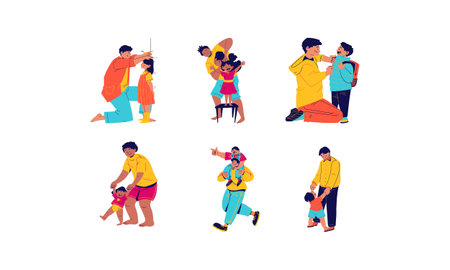 Indian family set. Parents, children and grandparents. Flat vector illustration.のイラスト素材