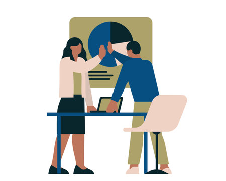 business couple working with laptop in the workplace on white background vector illustration designのイラスト素材
