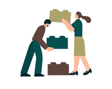 Man and woman with boxes. Male and female characters in flat style.のイラスト素材