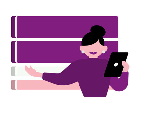 woman with smartphone and stack of books on white background vector illustration designのイラスト素材