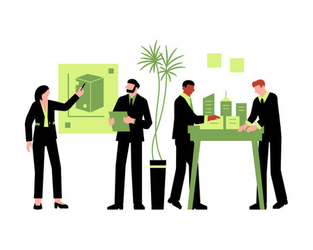 Business people working in office. Teamwork concept. Vector illustration in flat styleのイラスト素材