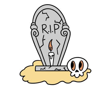 Cartoon illustration of a spooky Halloween grave with a candle.のイラスト素材