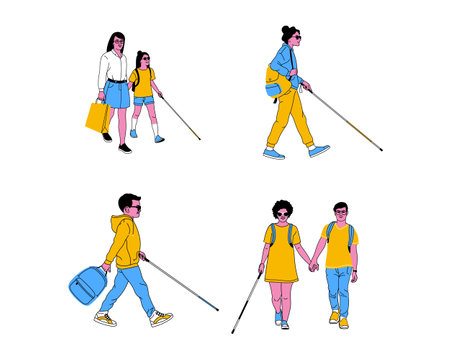 Set of people with Nordic walking poles. Flat style vector illustration.のイラスト素材