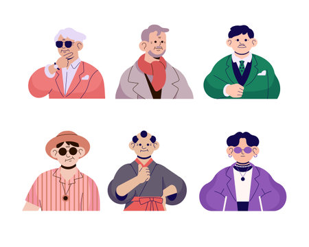 set of men avatars with elegant clothes and hairstyle vector illustration designのイラスト素材