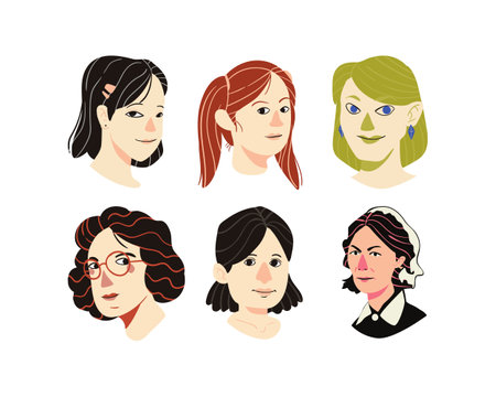 Set of different women avatars. Vector illustration in cartoon style.のイラスト素材