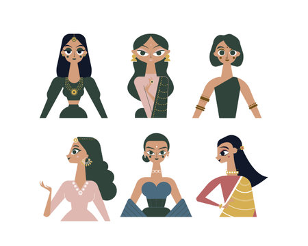 Collection of beautiful african american women. Vector illustration in flat styleのイラスト素材