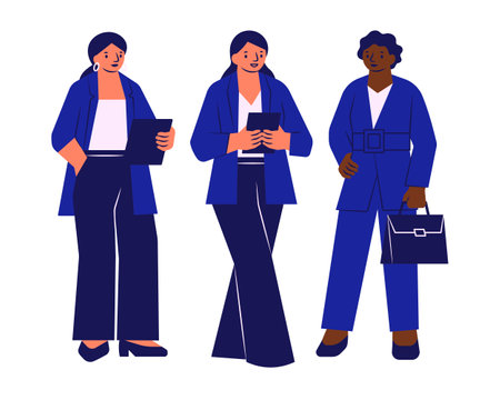 Set of women in casual clothes. Vector illustration in a flat styleのイラスト素材