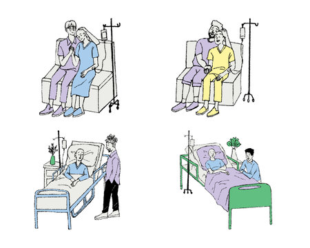 Illustration of a sick patient in a hospital bed. Vector illustration.のイラスト素材