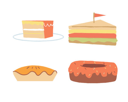 Set of different cakes. Vector illustration in doodle style.のイラスト素材