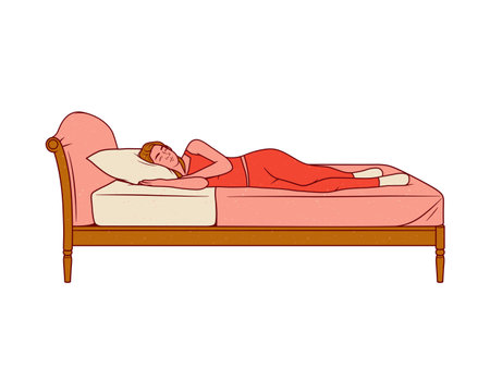 Woman sleeping in bed. Flat vector illustration isolated on white background.のイラスト素材