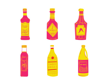 Set of hand drawn tequila bottles. Vector illustration isolated on white background.のイラスト素材