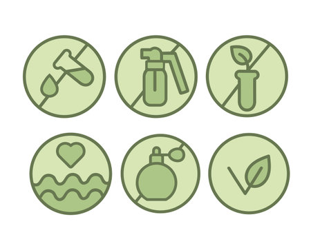Set of green icons for natural products. Vector illustration in flat styleのイラスト素材