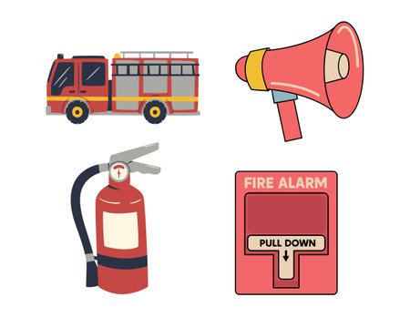 Firefighting icons set. Flat illustration of fire fighting icons for web designのイラスト素材